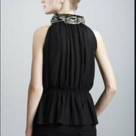 Robert Rodriguez Chiffon Ruffle Halter Lace Blouse - Picture 2 of 14